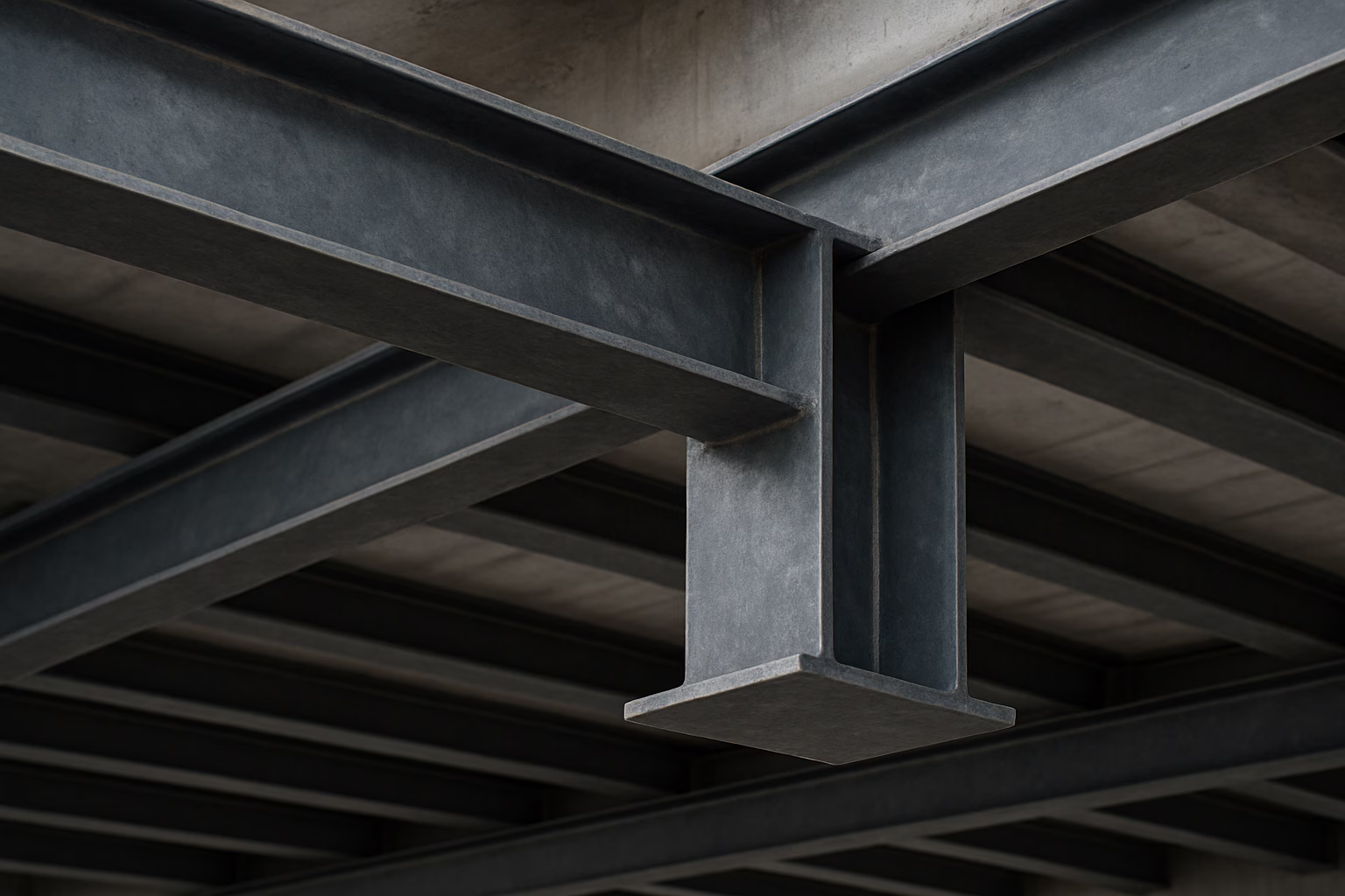 Dwuteownik IPE zastosowany w konstrukcji sufitowej, element stalowy wspierający strop, nowoczesne rozwiązanie budowlane, solidna konstrukcja nośna, stabilność i bezpieczeństwo w budownictwie.